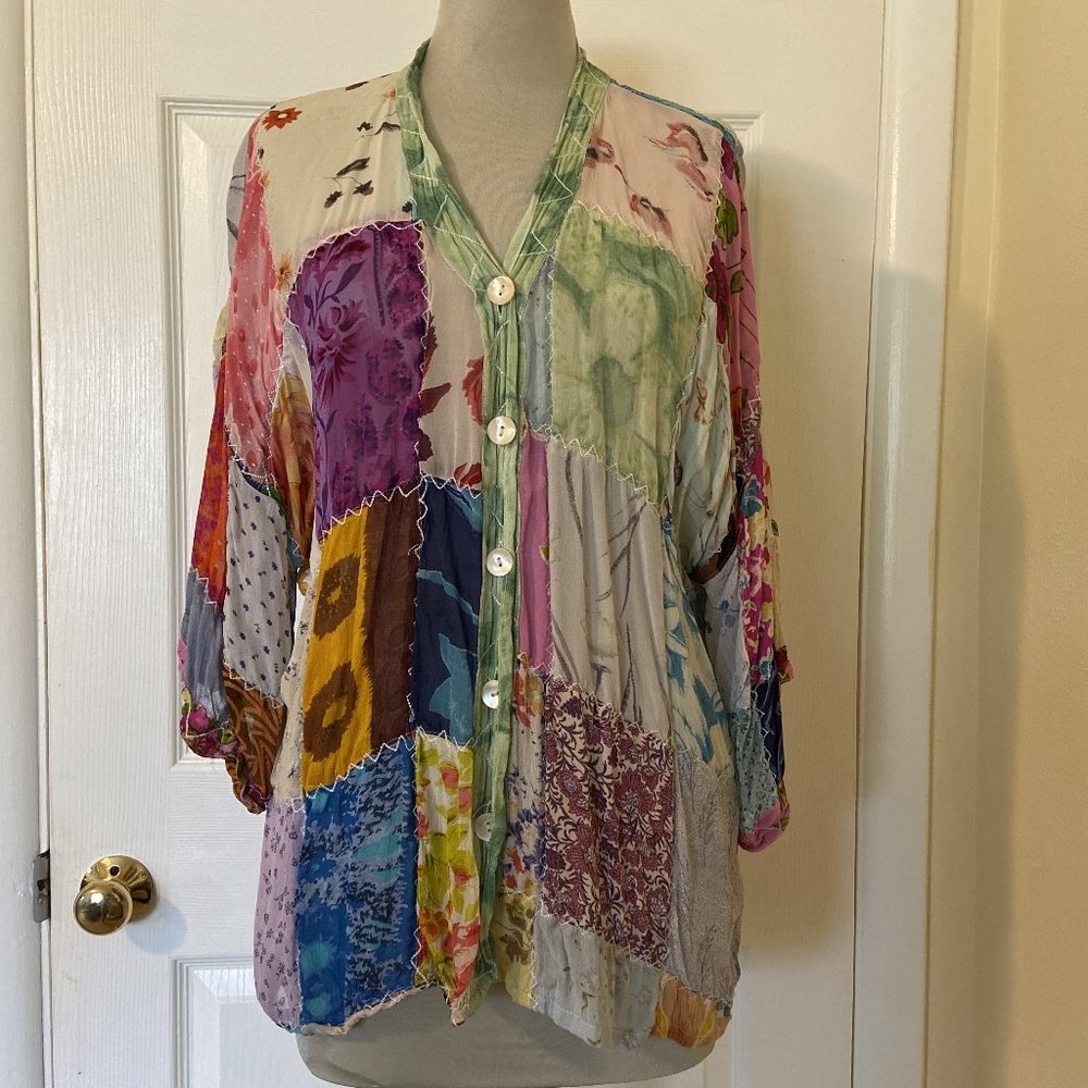 Sacred Threads Vintage Patchwork Boho Top Sz S/M